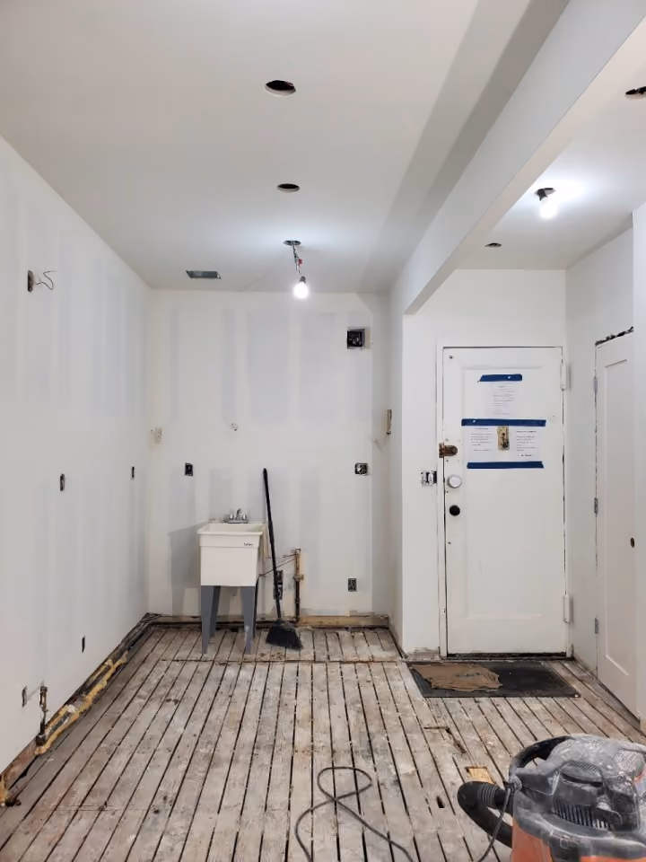 Pre-renovation or in-progress view of a pre-war co-op combination renovation at 180 Thompson Street in Greenwich Village, Manhattan, by Gallery KBNY (view 14)