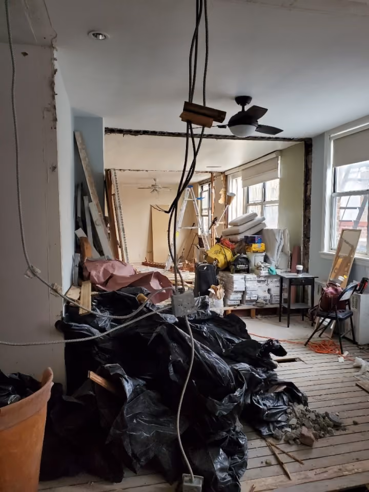 Pre-renovation or in-progress view of a pre-war co-op combination renovation at 180 Thompson Street in Greenwich Village, Manhattan, by Gallery KBNY (view 4)