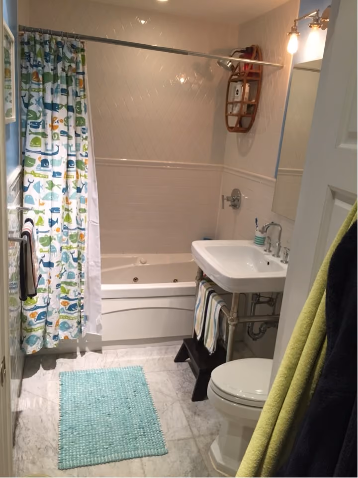 Pre-renovation or in-progress view of a pre-war condo kitchen and bathroom renovation at 61 Carroll Street in Carroll Gardens, Brooklyn, by Gallery KBNY (view 4)