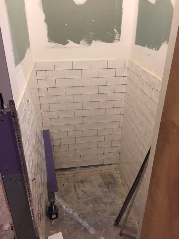 Pre-renovation or in-progress view of a pre-war condo kitchen and bathroom renovation at 61 Carroll Street in Carroll Gardens, Brooklyn, by Gallery KBNY (view 3)