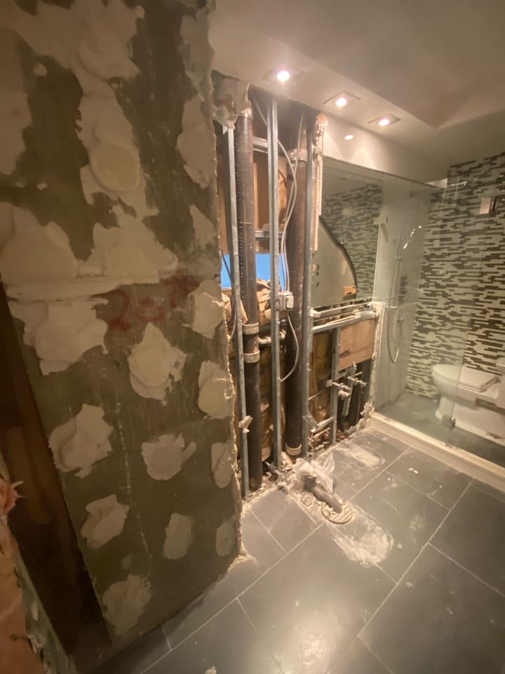 Pre-renovation or in-progress view of a post-war condo renovation at The Coronado at 155 West 70th Street in Lincoln Square, Manhattan, by Gallery KBNY (view 1)
