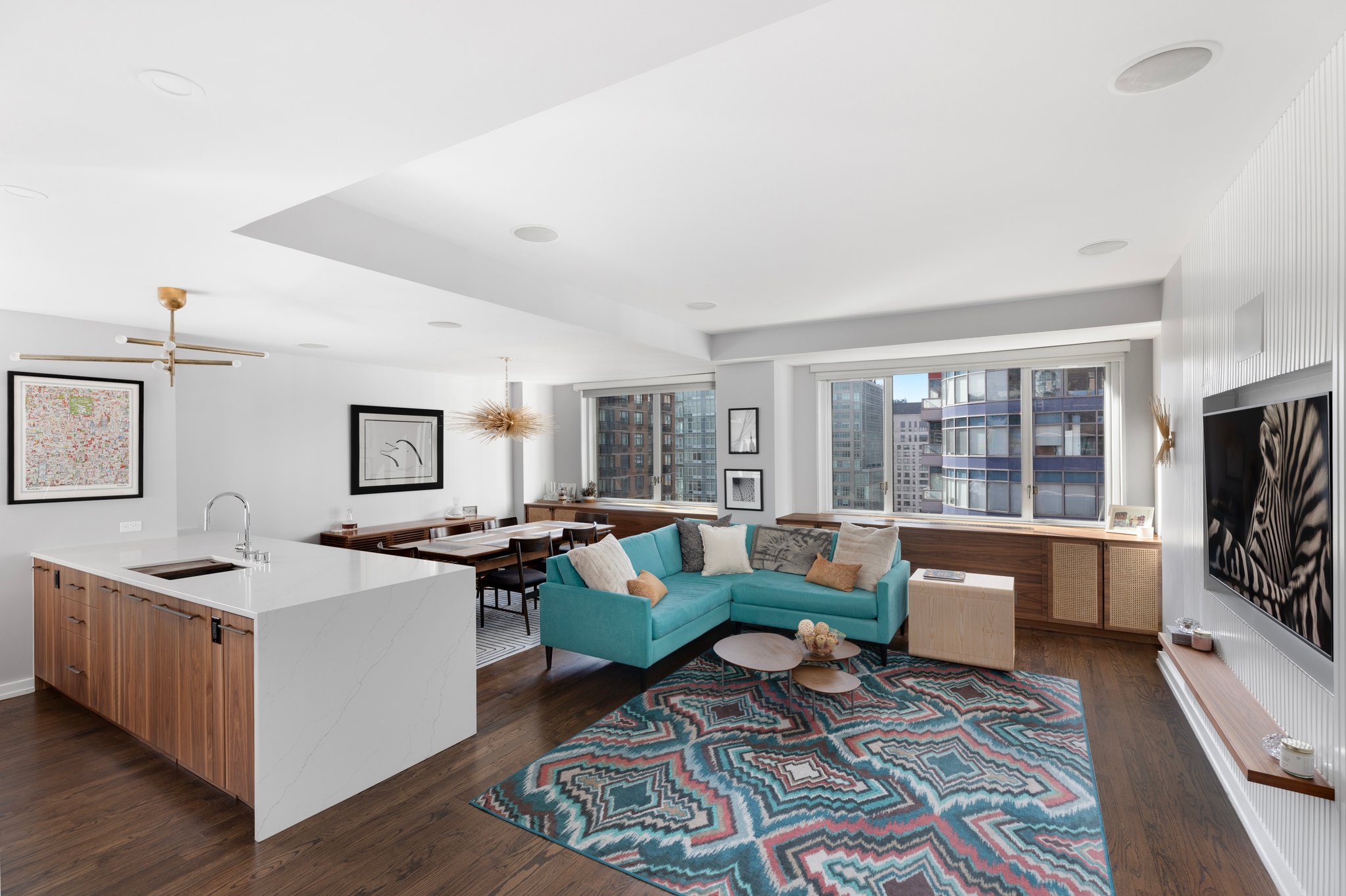 Renovated interior of a post-war co-op at The Brevard at 245 East 54th Street in Midtown East, Manhattan, by Gallery KBNY (view 1)