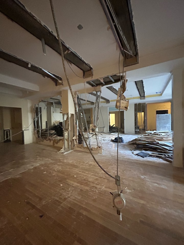 Pre-renovation or in-progress view of a pre-war condo renovation at The Chelsea Mercantile at 252 Seventh Avenue in Chelsea, Manhattan, by Gallery KBNY (view 1)