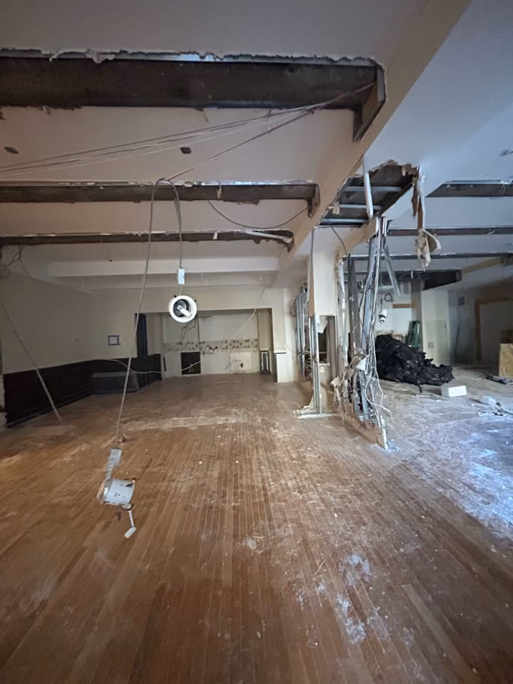 Pre-renovation or in-progress view of a pre-war condo renovation at The Chelsea Mercantile at 252 Seventh Avenue in Chelsea, Manhattan, by Gallery KBNY (view 3)