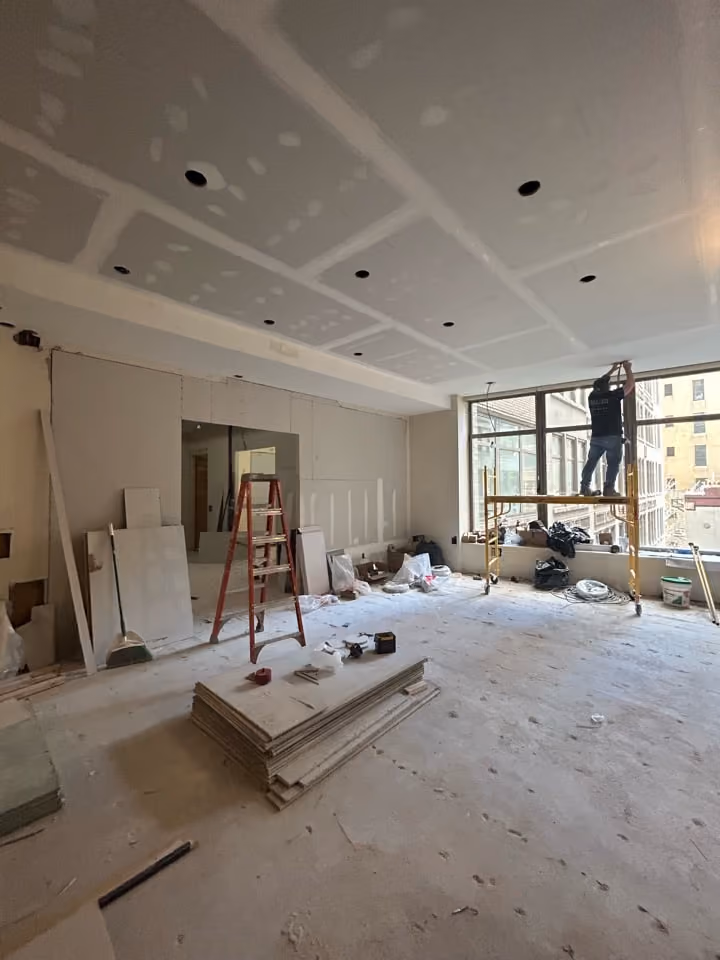 Pre-renovation or in-progress view of a pre-war condo renovation at The Chelsea Mercantile at 252 Seventh Avenue in Chelsea, Manhattan, by Gallery KBNY (view 9)
