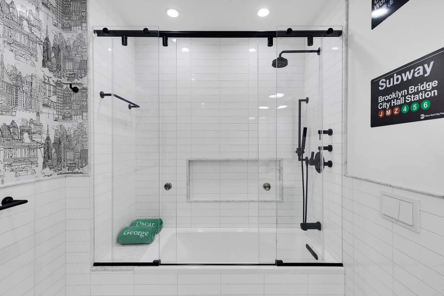 Renovated interior of a loft bathroom at 9 Murray Street in Tribeca, Manhattan, by Gallery KBNY (view 2)