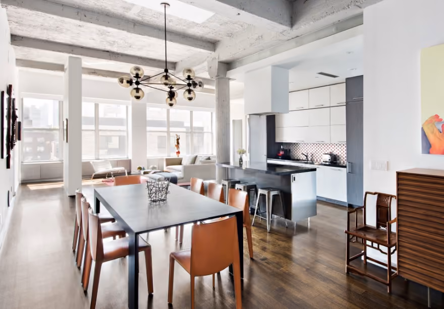 Pre-renovation or in-progress view of a loft kitchen renovation at 419 West 55th Street in Hell's Kitchen, Manhattan, by Gallery KBNY (view 2)