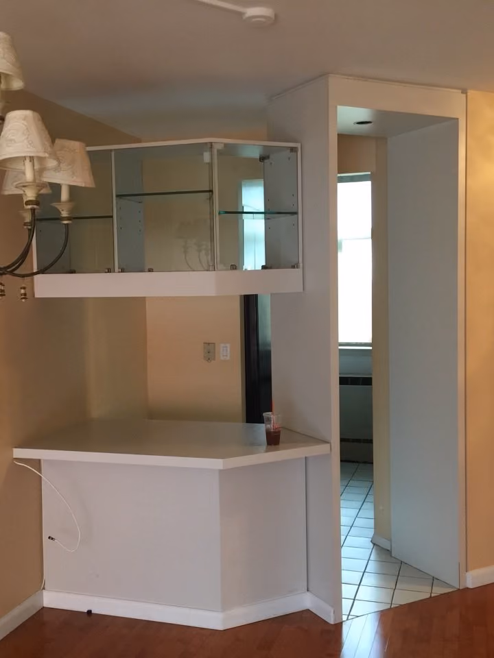 Interior before a post-war co-op pied-a-terre renovation at International Plaza at 303 East 43rd Street in Turtle Bay, Manhattan, by Gallery KBNY (view 2)