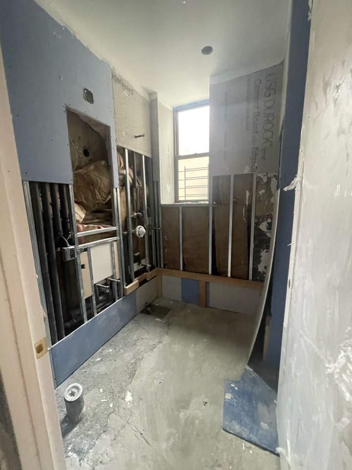 Construction in progress during a pre-war co-op combination renovation at 23 East 10th Street in Greenwich Village, Manhattan, by Gallery KBNY (view 9)