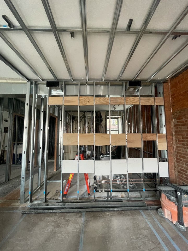 Construction in progress during a pre-war co-op combination renovation at 23 East 10th Street in Greenwich Village, Manhattan, by Gallery KBNY (view 8)