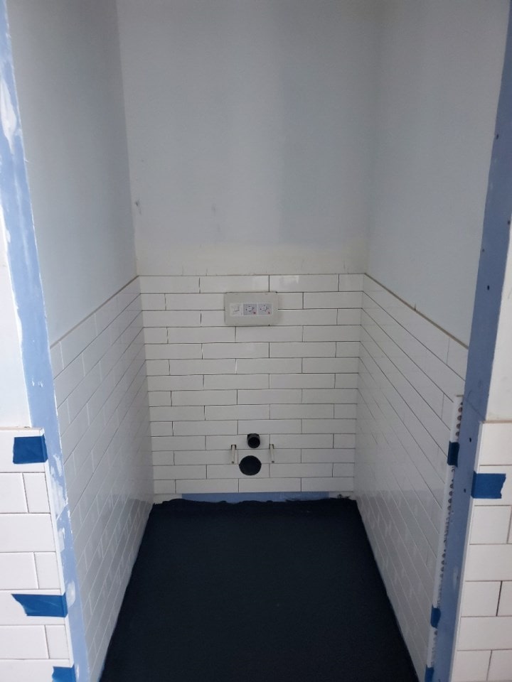 Construction in progress during a condo ensuite bathroom renovation at 9 Murray Street in Tribeca, Manhattan, by Gallery KBNY (view 5)