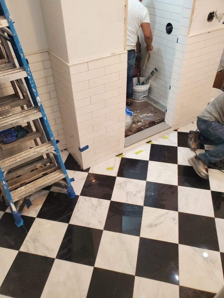 Construction in progress during a condo ensuite bathroom renovation at 9 Murray Street in Tribeca, Manhattan, by Gallery KBNY (view 7)