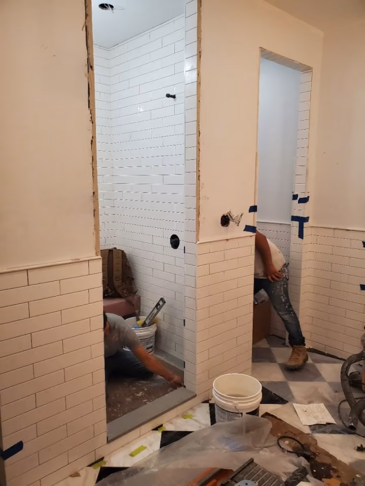 Construction in progress during a condo ensuite bathroom renovation at 9 Murray Street in Tribeca, Manhattan, by Gallery KBNY (view 6)