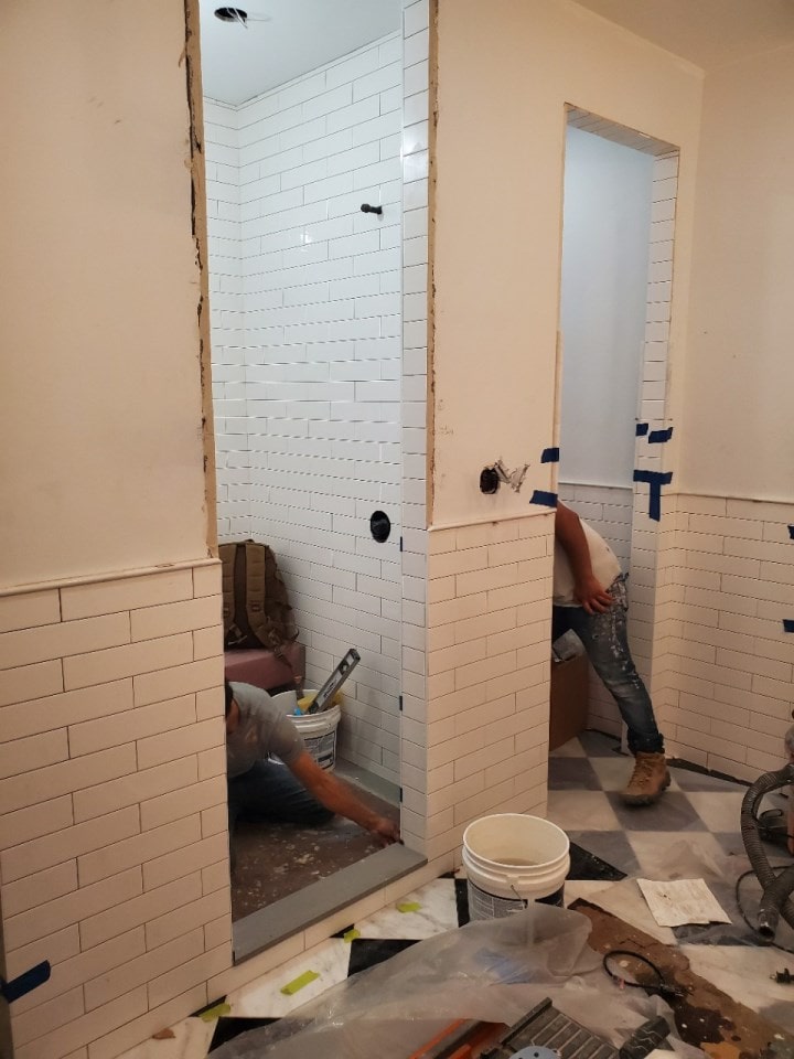 Construction in progress during a condo ensuite bathroom renovation at 9 Murray Street in Tribeca, Manhattan, by Gallery KBNY (view 6)