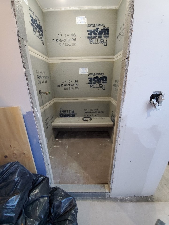Construction in progress during a condo ensuite bathroom renovation at 9 Murray Street in Tribeca, Manhattan, by Gallery KBNY (view 4)