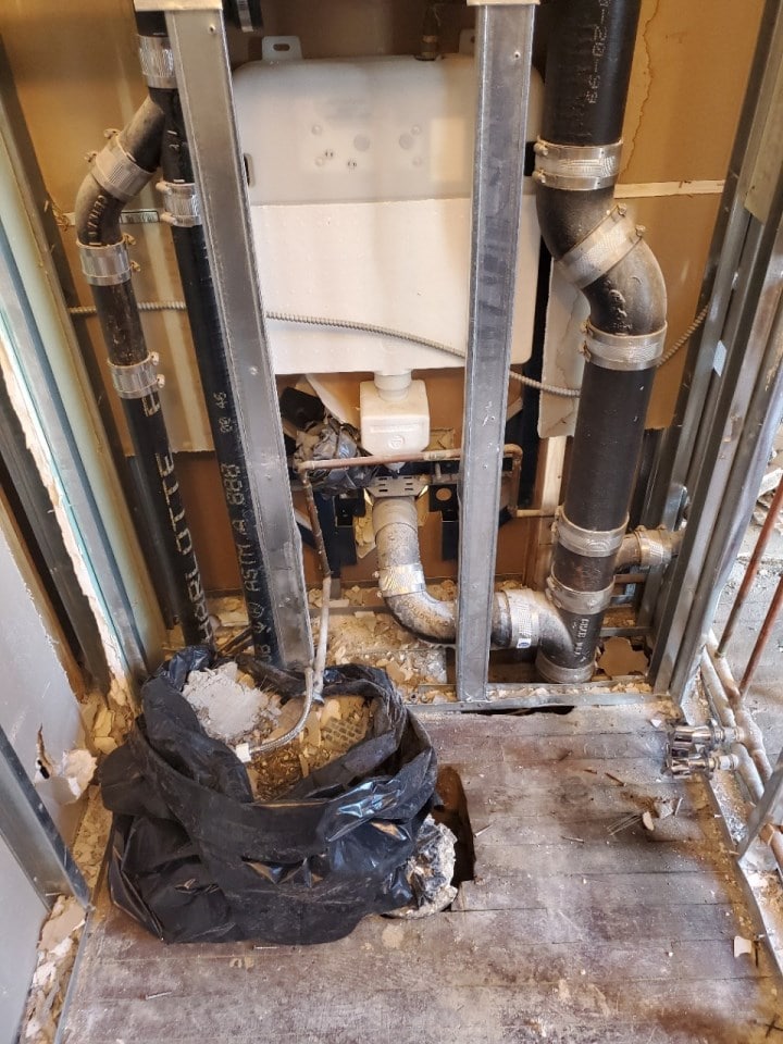 Construction in progress during a condo ensuite bathroom renovation at 9 Murray Street in Tribeca, Manhattan, by Gallery KBNY (view 2)