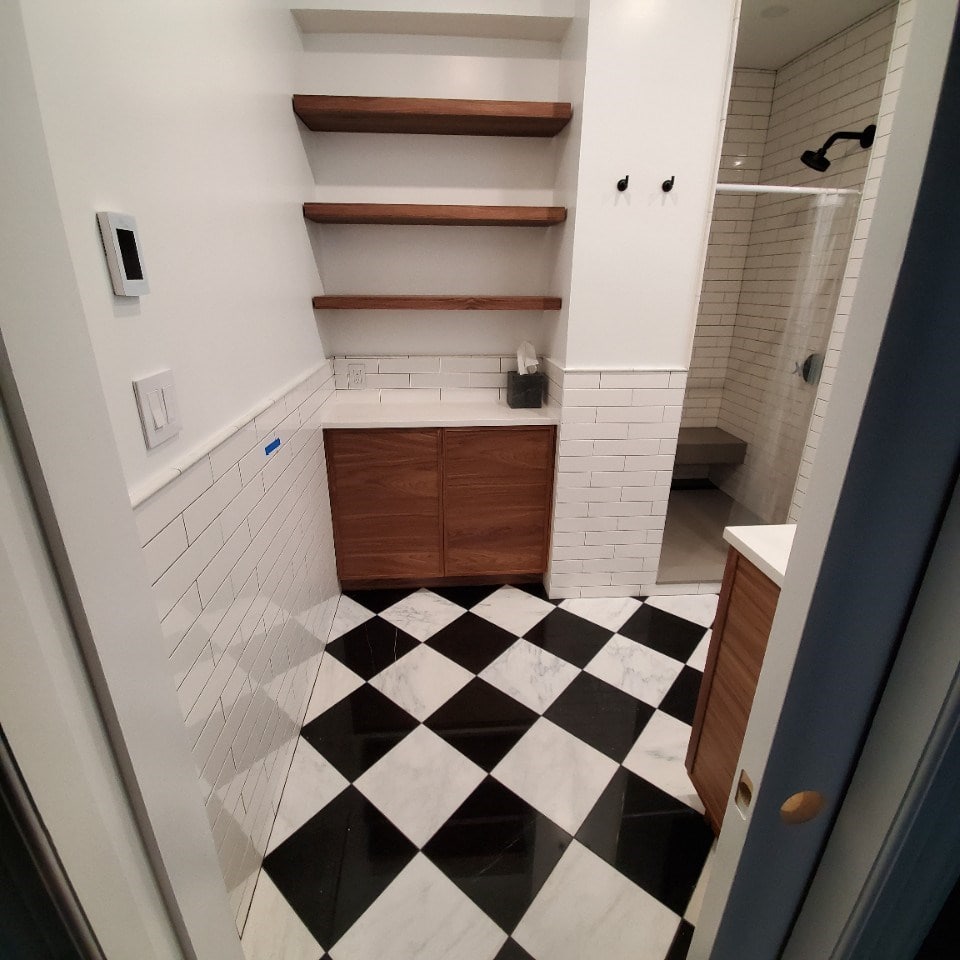Construction in progress during a condo ensuite bathroom renovation at 9 Murray Street in Tribeca, Manhattan, by Gallery KBNY (view 10)