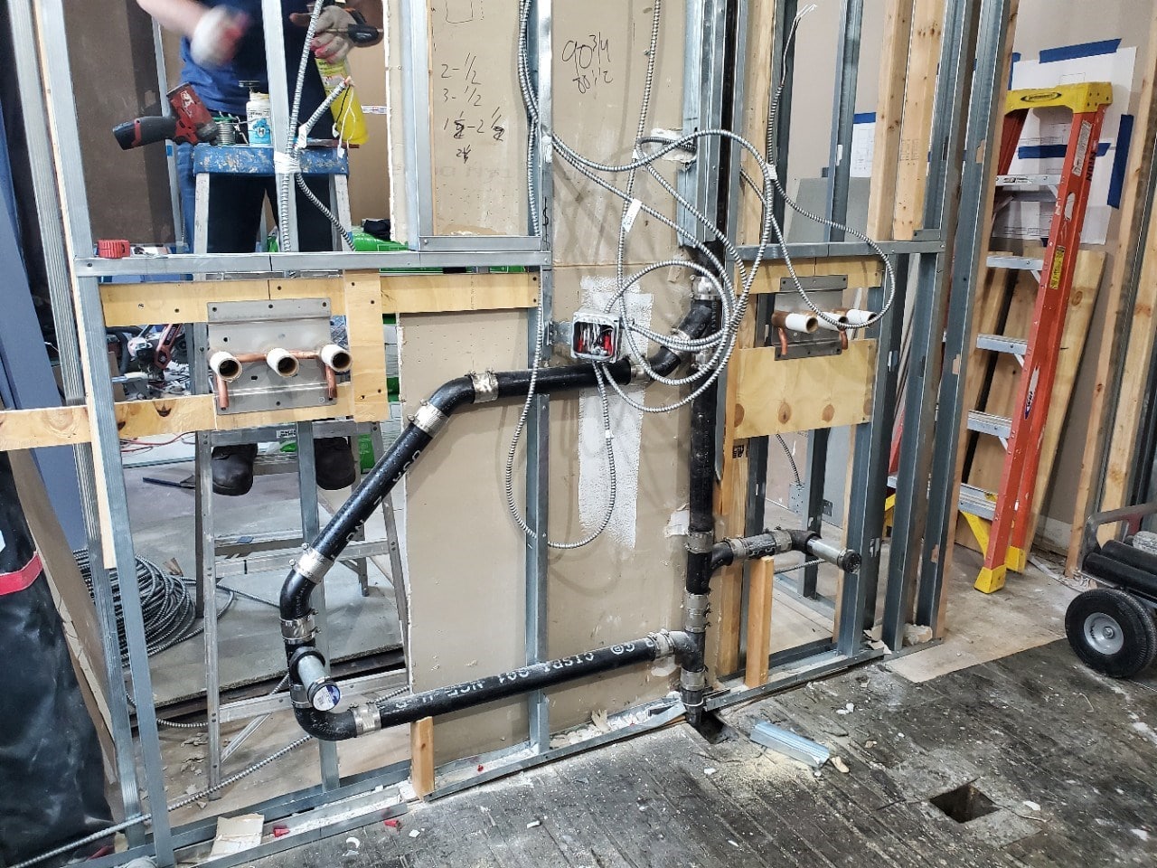 Construction in progress during a condo ensuite bathroom renovation at 9 Murray Street in Tribeca, Manhattan, by Gallery KBNY (view 3)
