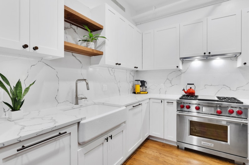 Renovated interior of a loft kitchen at 9 Murray Street in Tribeca, Manhattan, by Gallery KBNY (view 1)