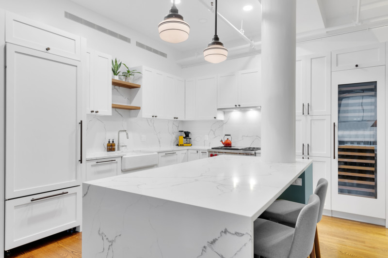 Renovated interior of a loft kitchen at 9 Murray Street in Tribeca, Manhattan, by Gallery KBNY (view 4)