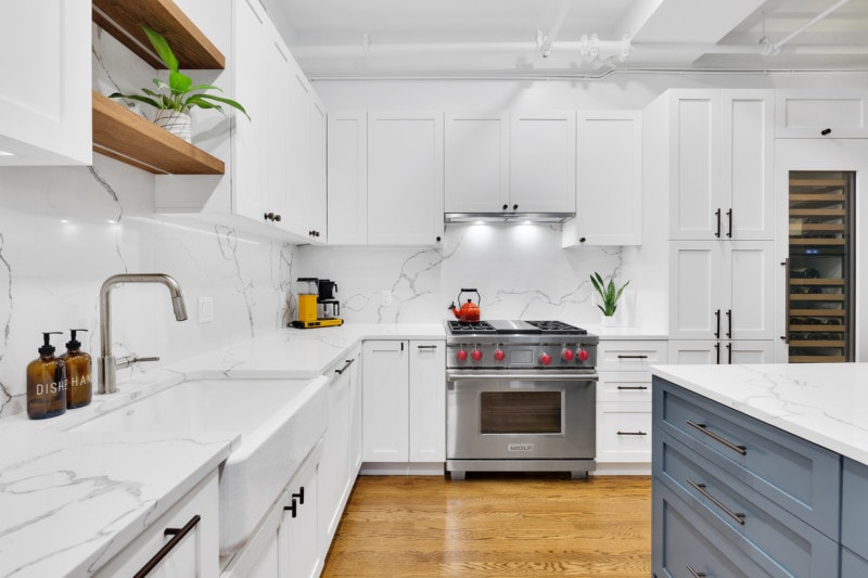 Renovated interior of a loft kitchen at 9 Murray Street in Tribeca, Manhattan, by Gallery KBNY (view 3)