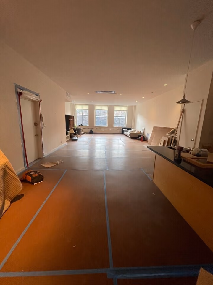 Pre-renovation or in-progress view of a pre-war loft condo renovation at 345 Greenwich Street in Tribeca, Manhattan, by Gallery KBNY (view 8)