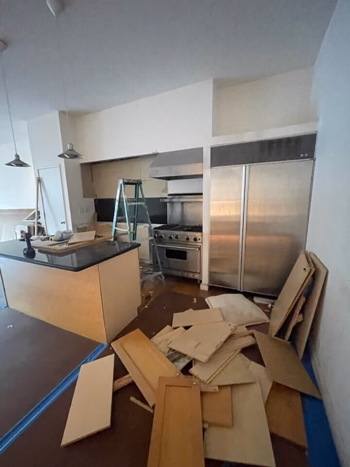 Pre-renovation or in-progress view of a pre-war loft condo renovation at 345 Greenwich Street in Tribeca, Manhattan, by Gallery KBNY (view 14)