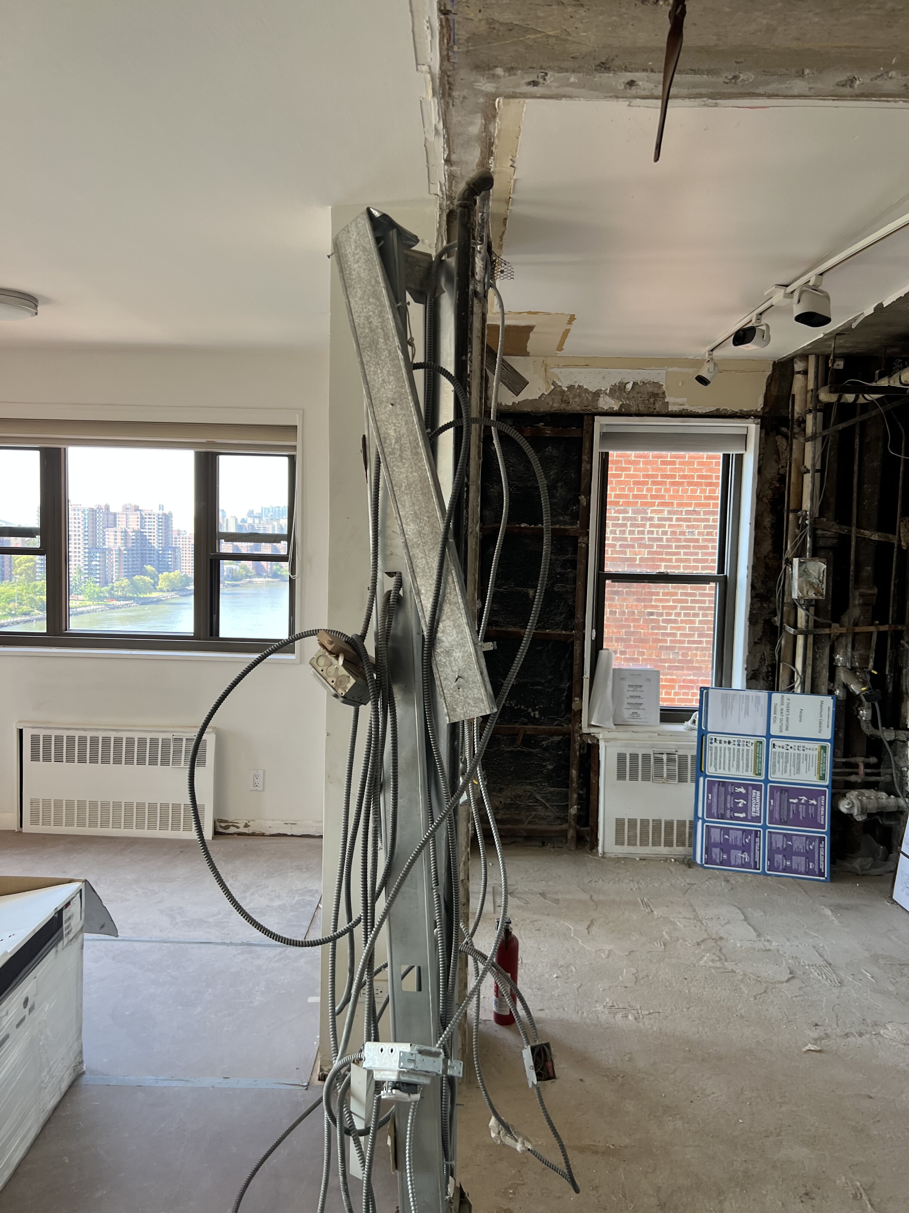 Pre-renovation or in-progress view of a post-war co-op renovation at 55 East End Avenue on the Upper East Side, Manhattan, by Gallery KBNY (view 2)