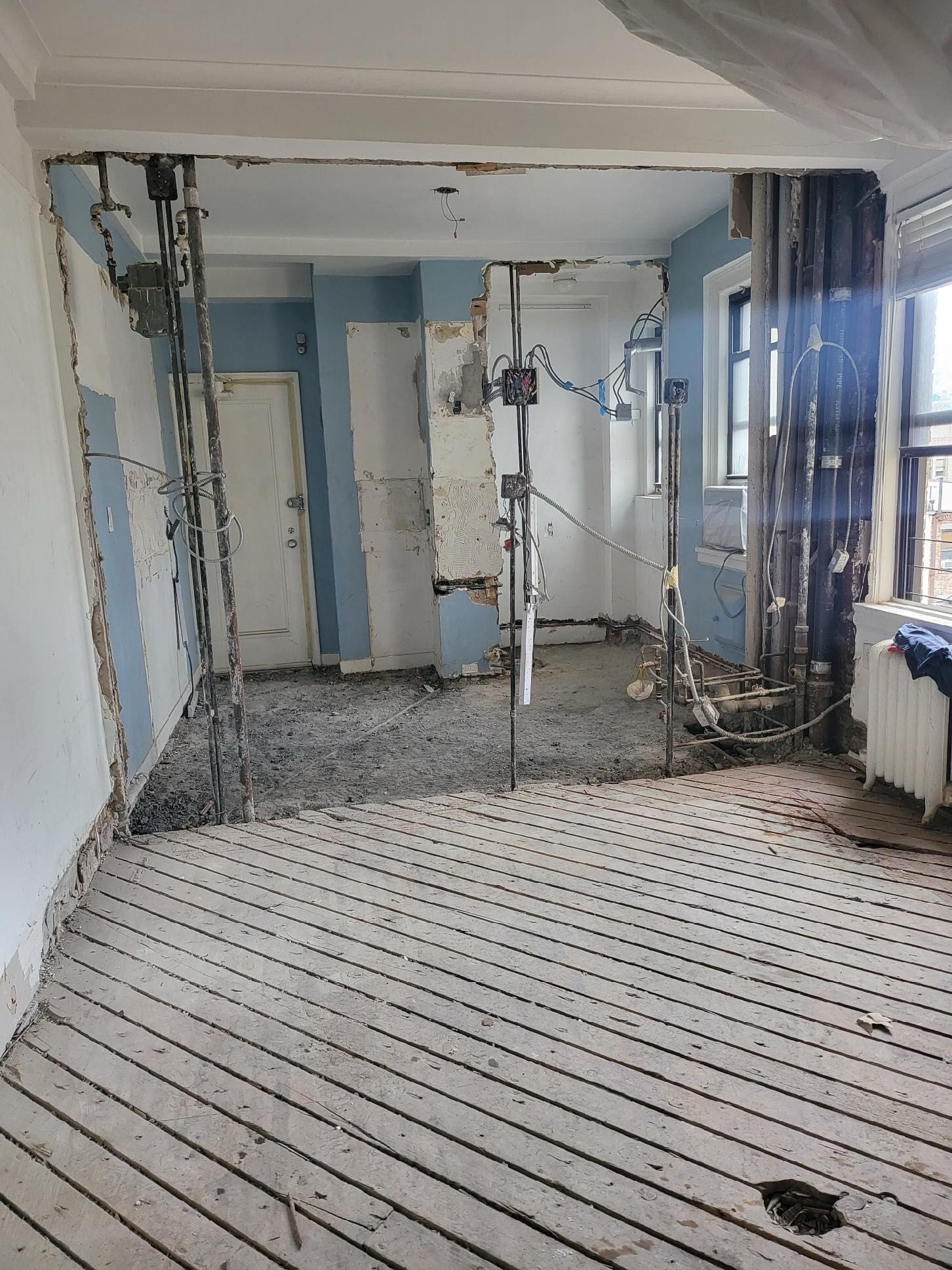 Pre-renovation or in-progress view of a post-war condo renovation at 151 West 74th Street on the Upper West Side, Manhattan, by Gallery KBNY (view 3)