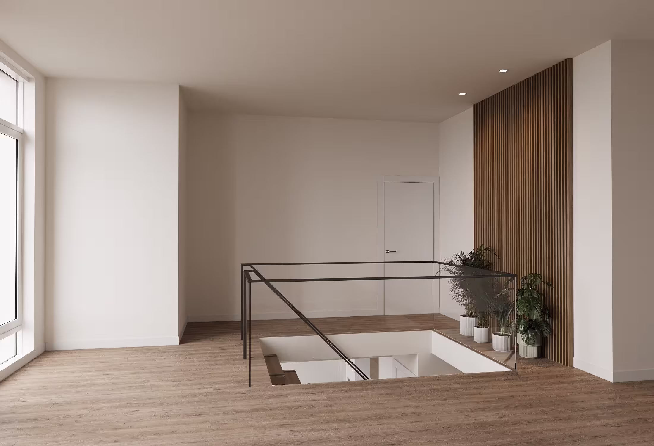 Al view rendering of staircase from vertical combination in Manhattan by Gallery KBNY deign build firm.