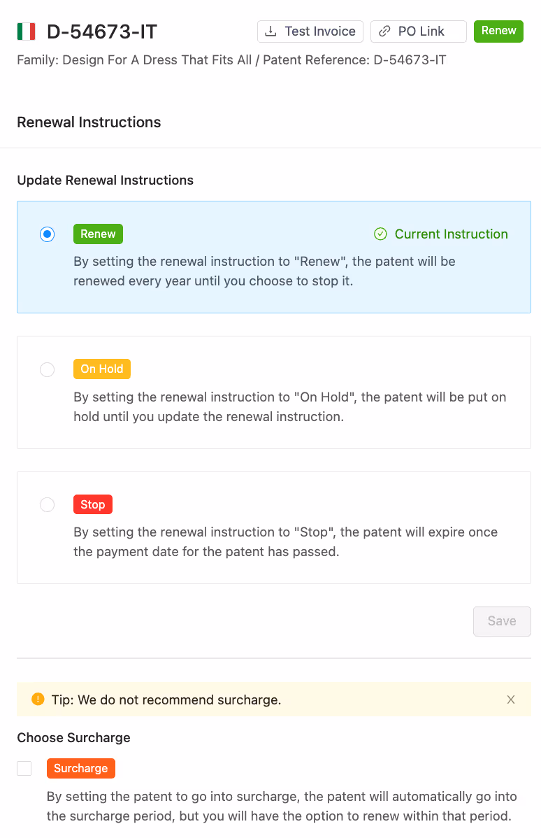 Patent renewal instructions on the platform