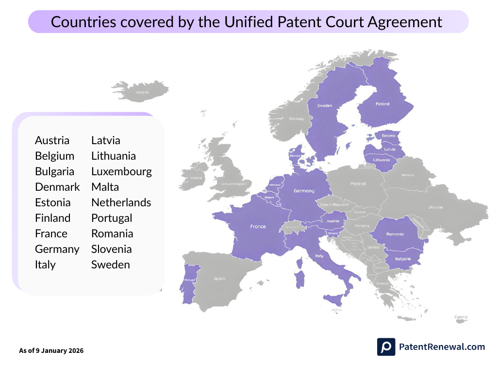Which countries does a unitary patent cover?