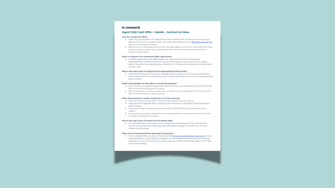 Sell to Homeward: Contract to Close FAQ
