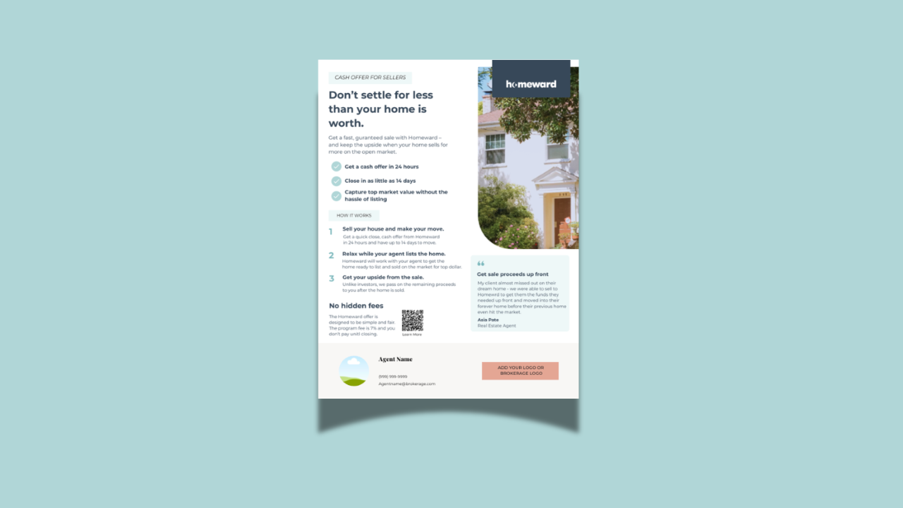 Sell to Homeward Customizable Agent Fact Sheet