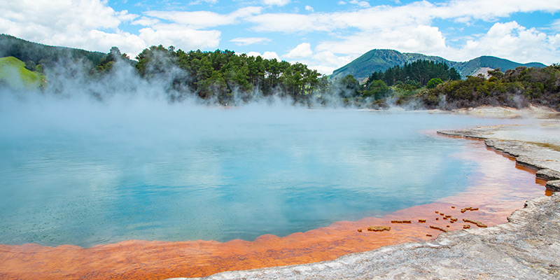 Champagne pool of Wai-O-Tapu. The geothermal wonderland in Rotorua, New Zealand