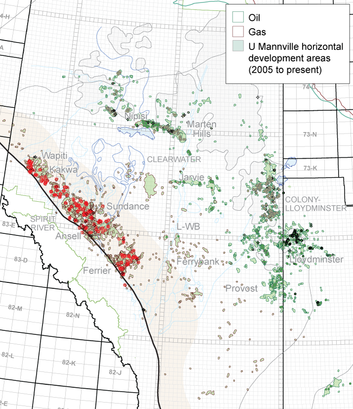 Upper Mannville Drilling Map, including Spirit River and Clearwater