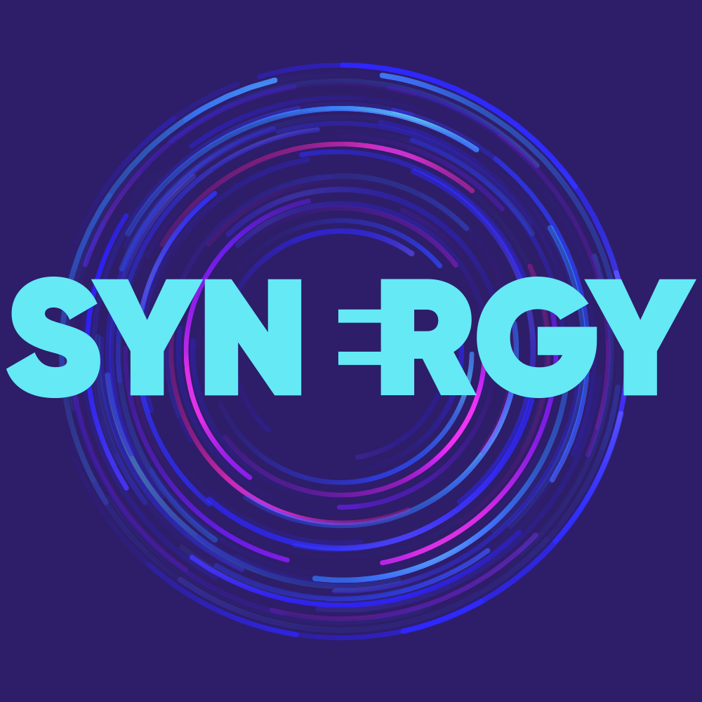 Synergy Logo on a radial graphic