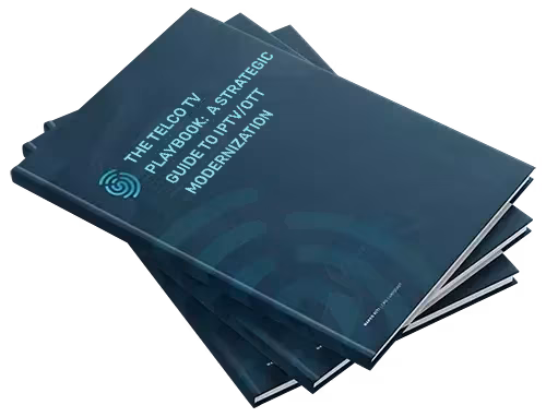 Image showing 3 stacked books titled The Telco TV Playbook:  A Strategic Guide to IPTV/OTT Modernization