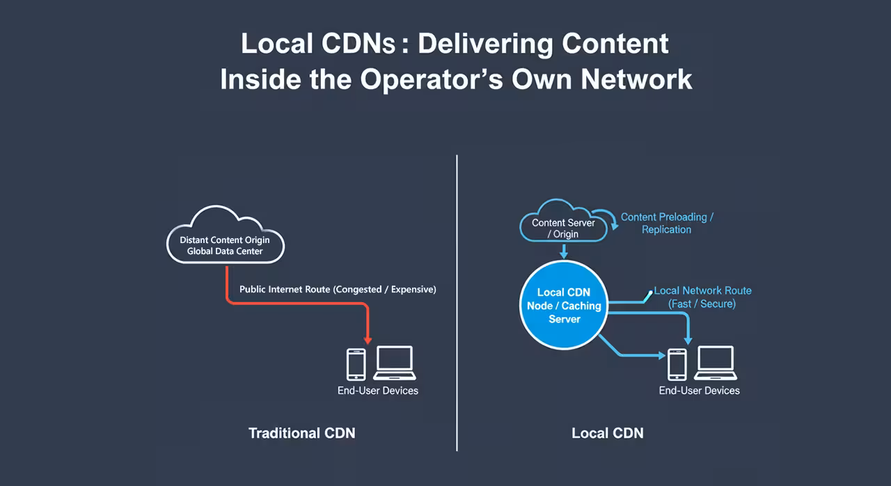 A man presents to an audience on "Local CDNs: Delivering Content Inside the Operator’s Own Network.