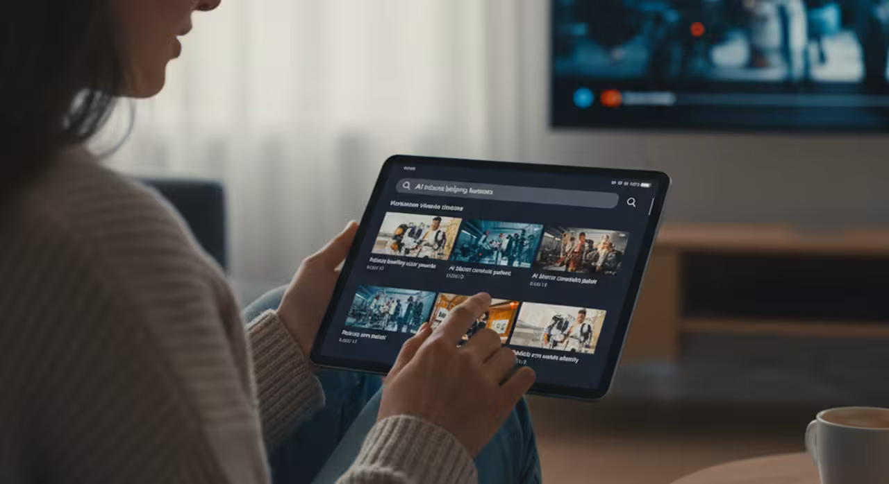 A person is watching TV on tablet while searching