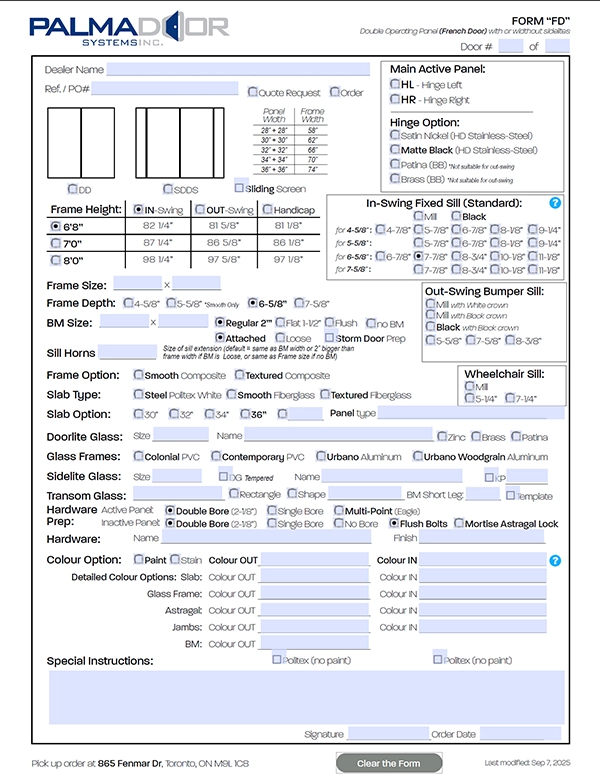 Order From - French Door (Double Operator)