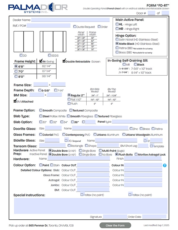 Order From - French Door (Double Operator) with Retractable Screen