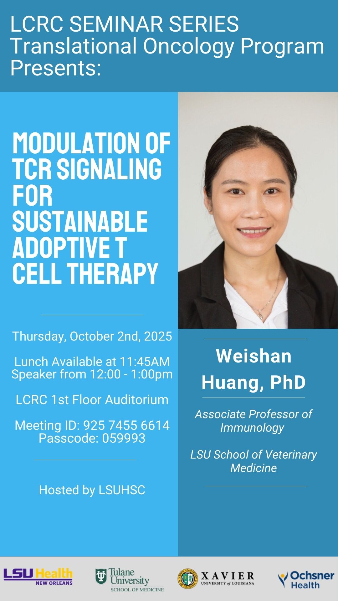 Seminar Speaker: Weishan Huang, PhD