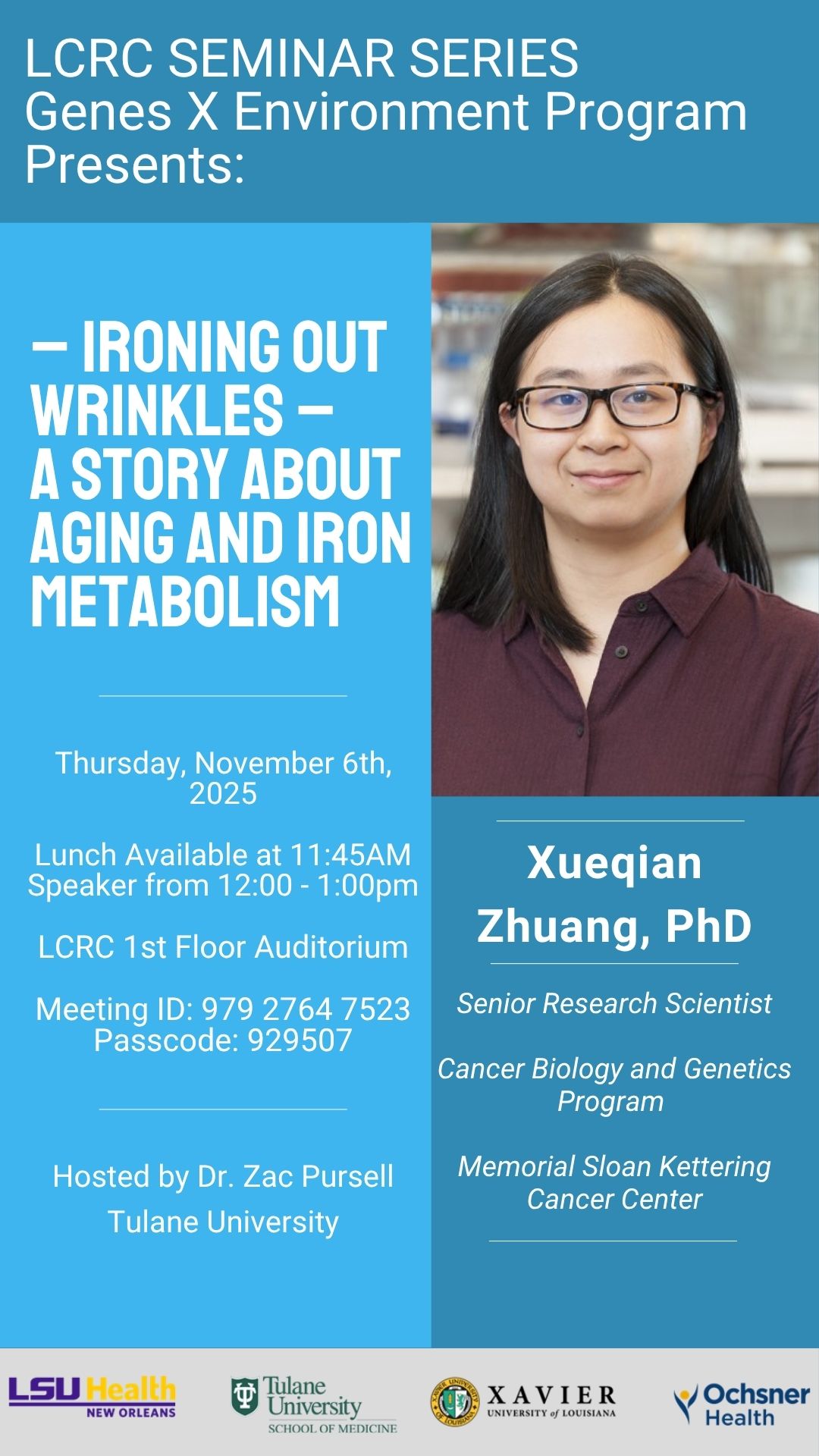 Seminar Speaker: Xueqian Zhuang, PhD