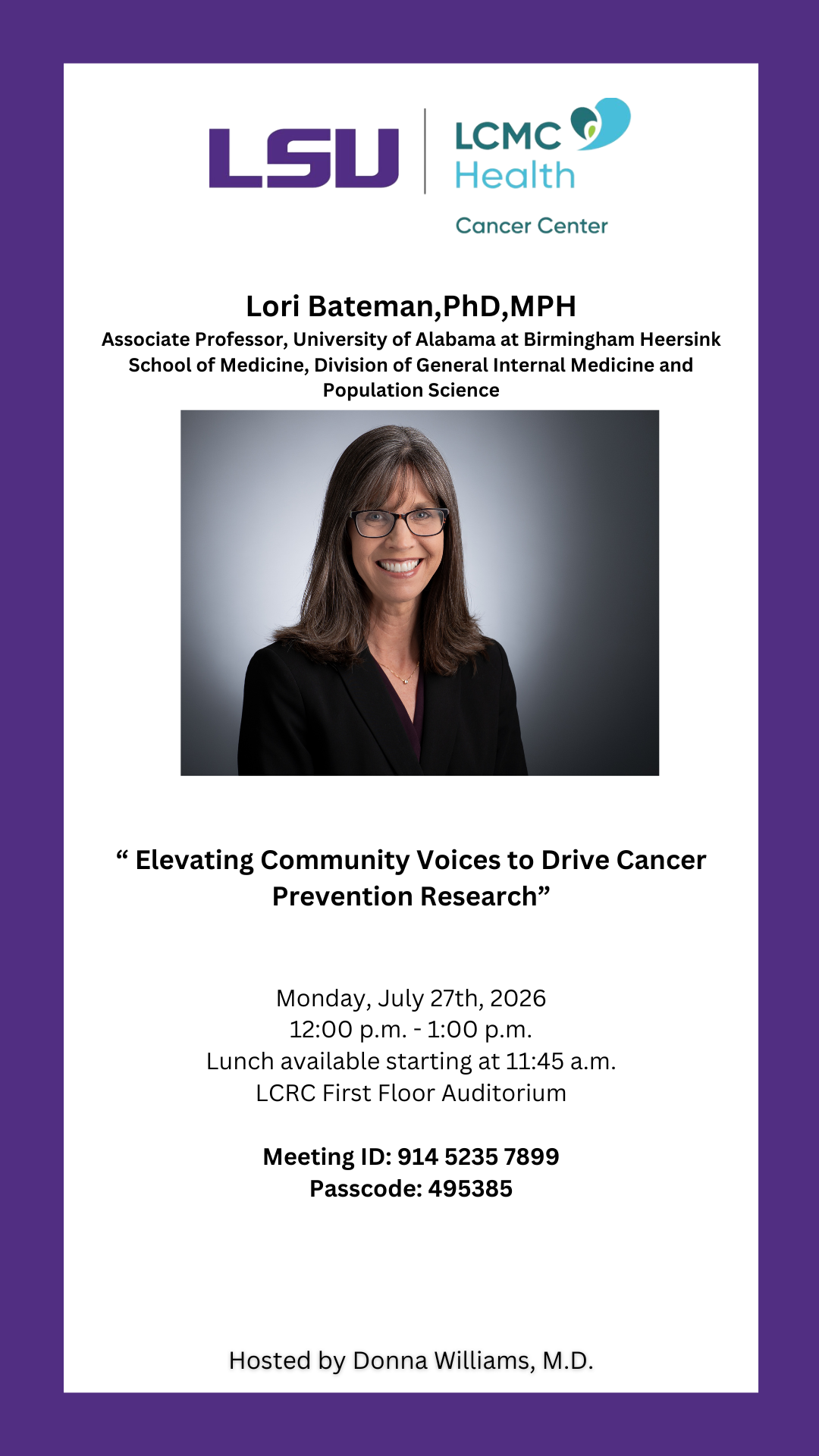 Seminar Speaker: Lori Bateman, PhD, MPH