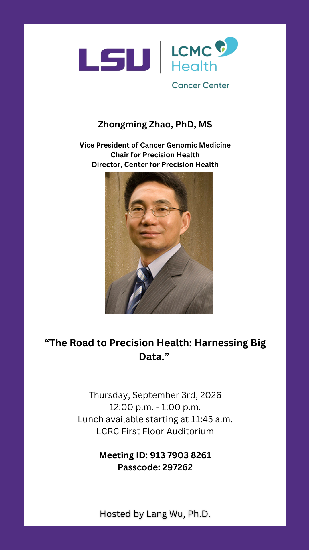 Seminar Speaker: Zhongming Zhao, PhD, MS
