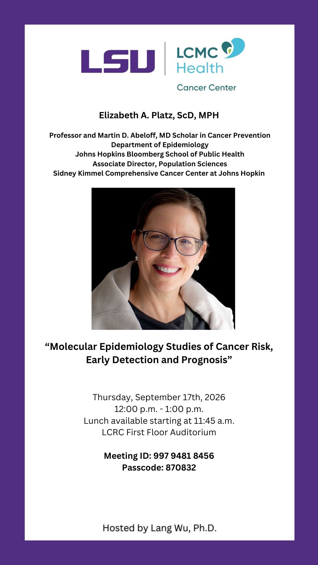 Seminar Speaker: Elizabeth A. Platz, ScD, MPH