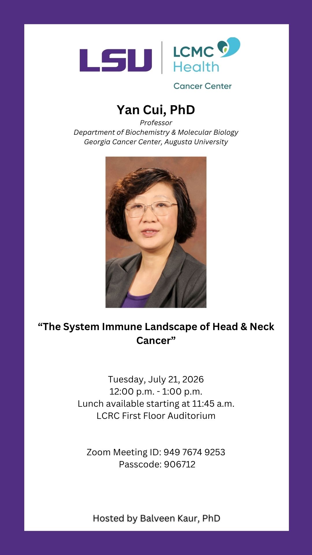 Seminar Speaker: Yan Cui, PhD