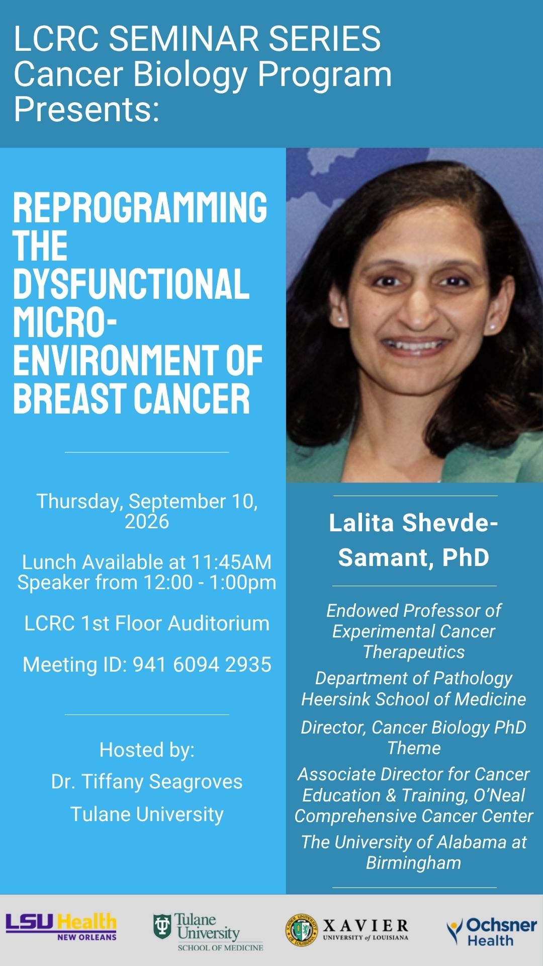 Seminar Speaker: Lalita Shevde-Samant, PhD 