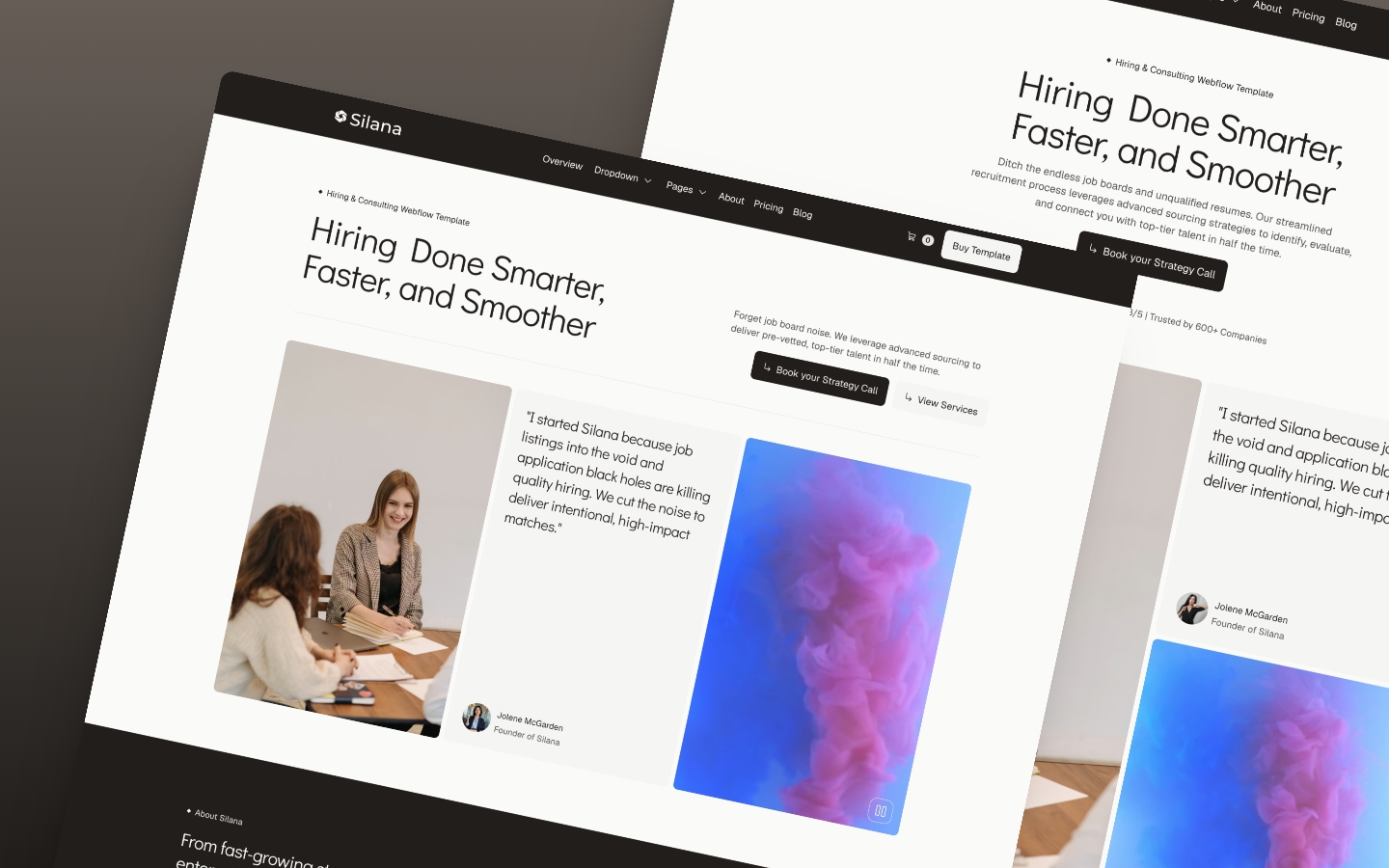 Silana webflow website template for hiring and recruiting firms, consulting agencies and businesses